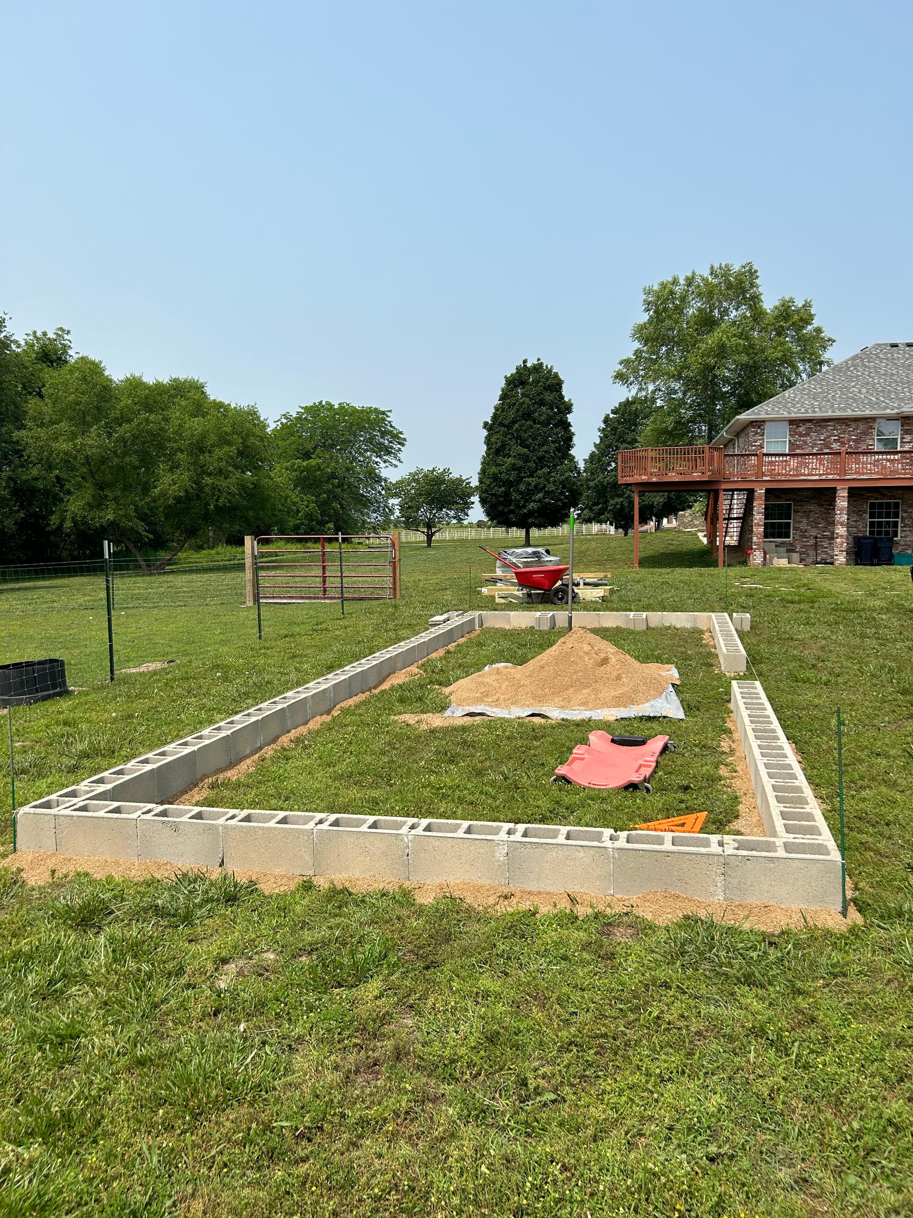 Raised garden bed construction with cinder blocks